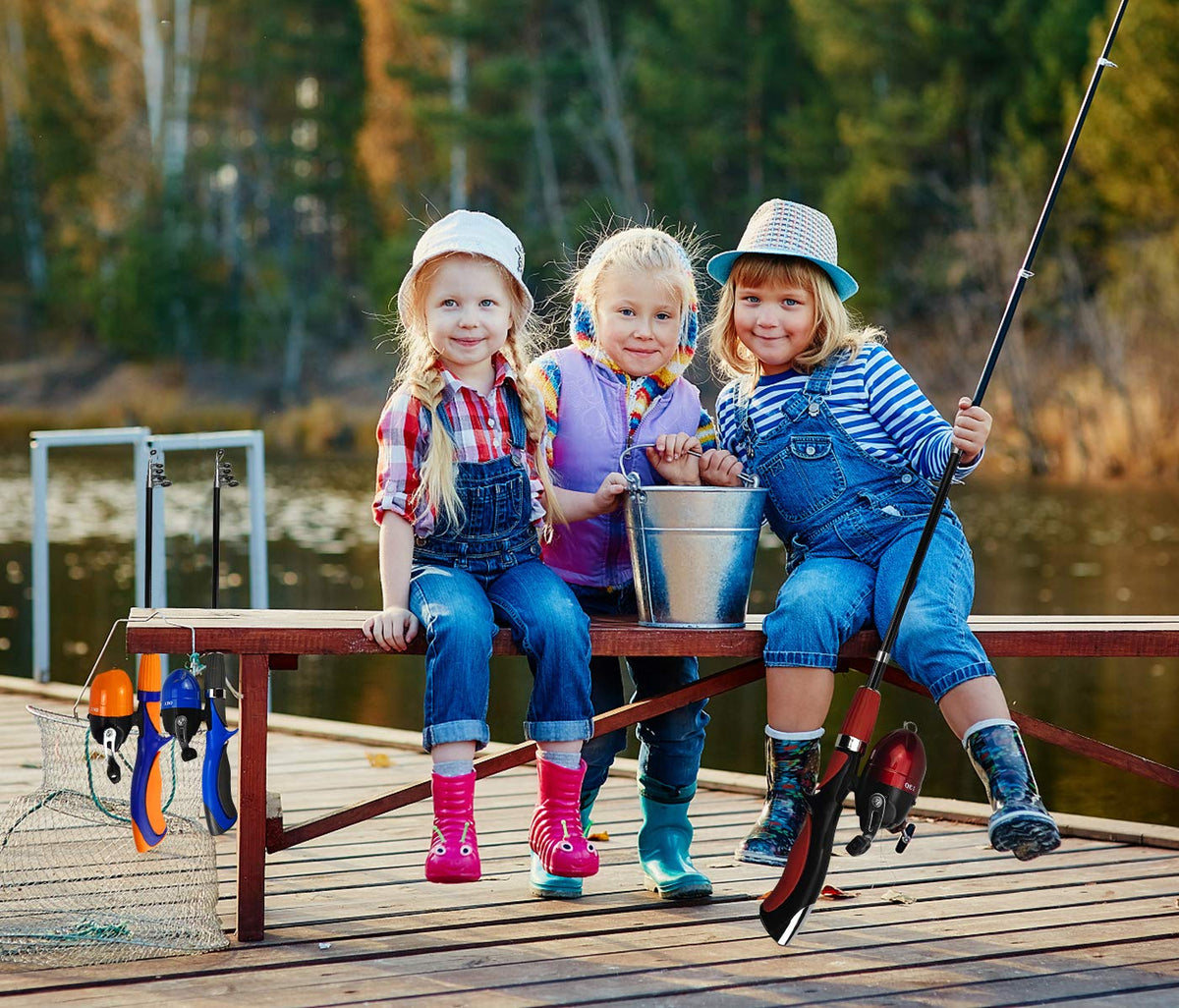 Urban Deco Kids Fishing Pole, Portable Telescopic Rod and Reel Combos Kids Fishing Rod Kit with Tackle Box for Boys,Girls,Youth,Beginner, Starter - Red