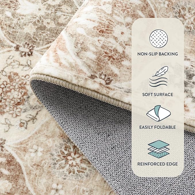 Lahome Moroccan Trellis Washable Small Area Rug, 3x5 Black Rug for Bedroom Living Room, Non-Slip Oriental Accent Throw Carpet for Kitchen Office Entryway Bathroom Office, Khaki