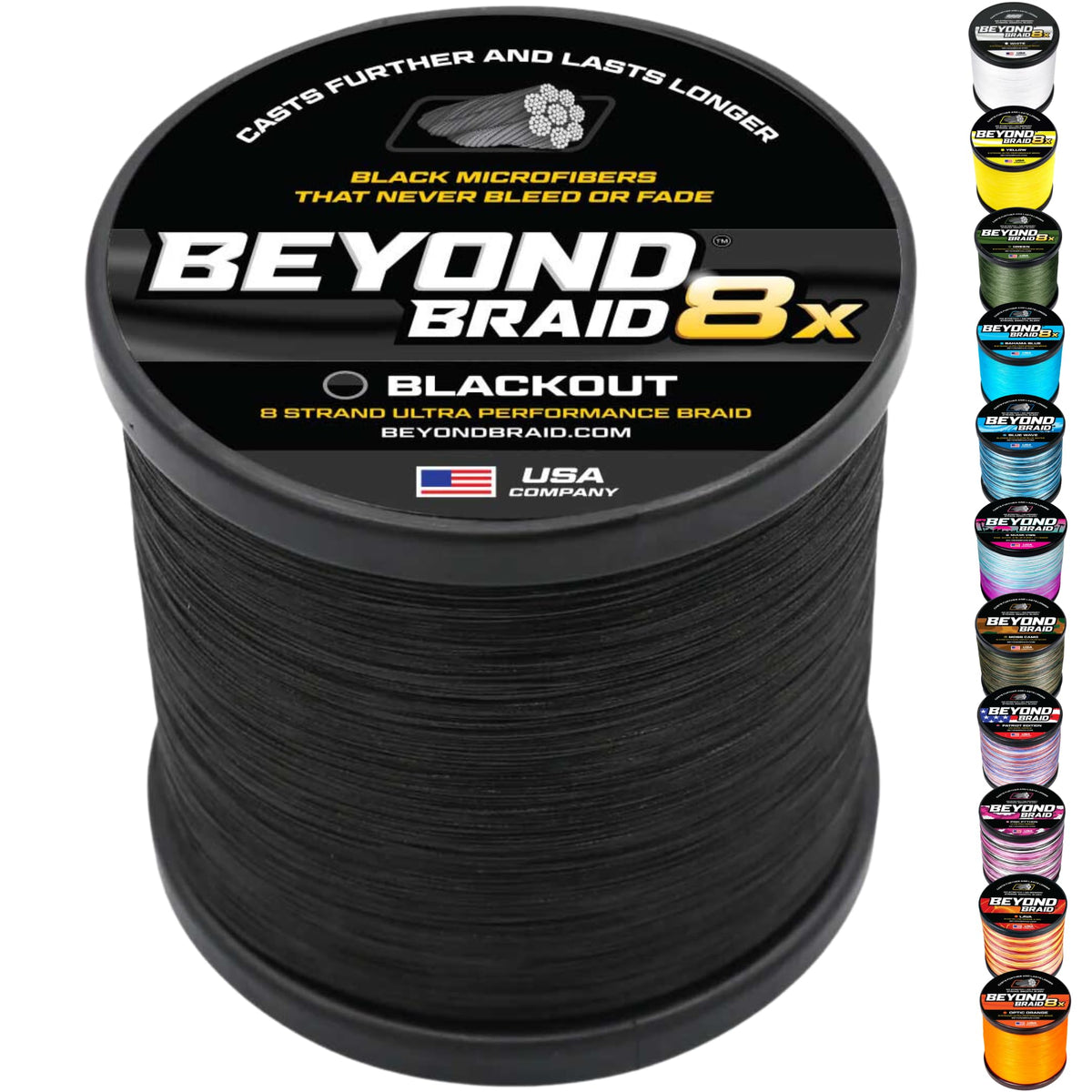 Beyond Braid Braided Fishing Line - Blackout 8X - No Fade - 150 Yards 15LB