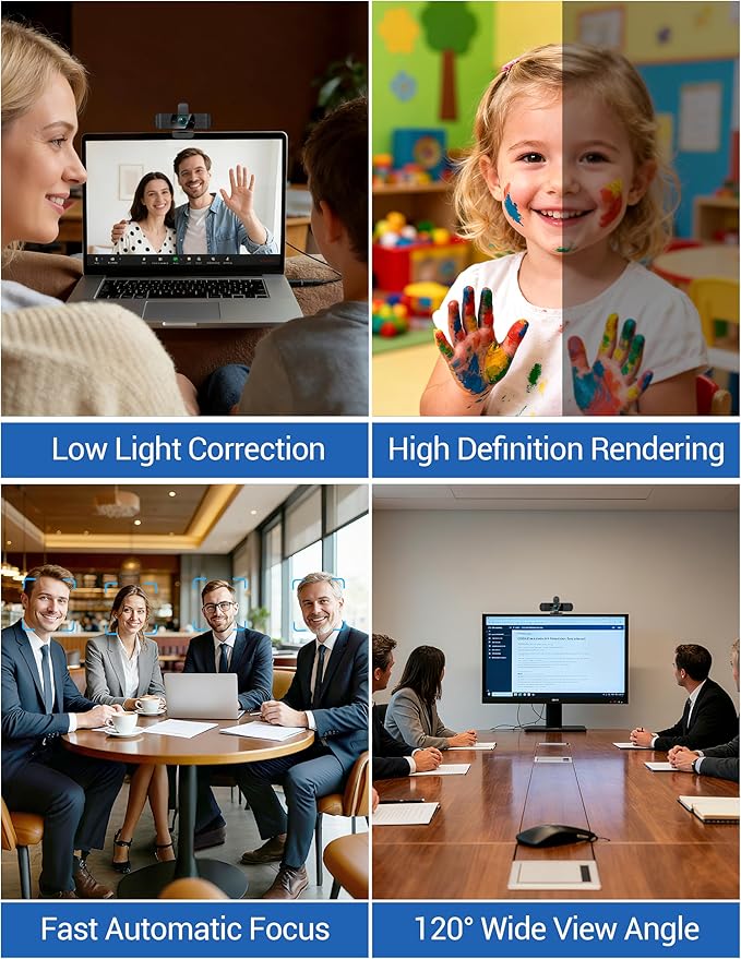 RUWBY Full HD 1080P Webcam with Built-in Dual Mics, Wide-Angle Lens, Privacy Cover, Tripod Stand, Autofocus PC Camera, Plug and Play for Desktop Computer or Laptop