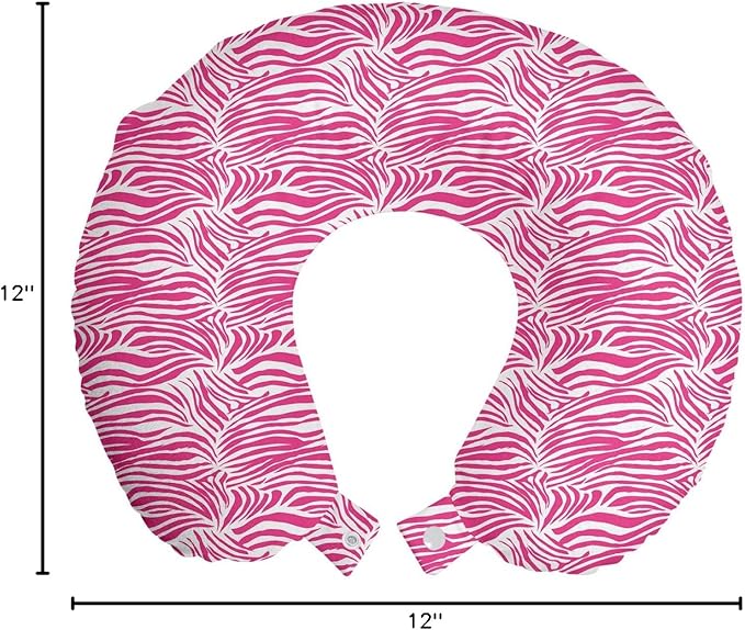 Ambesonne Zebra Print Travel Pillow Neck Rest, Striped Zebra Animal Skin Pattern in Vivid Color Fun Art Print, Memory Foam Traveling Accessory for Airplane and Car, 12", Pink Black