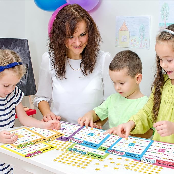 Fancy Land Sight Word Bingo Game Kids Adults Dolch's & Fry's Words Lists Bingo Set for Pre-k to 3rd Grade Educational Games Home Classroom Activities Supplies