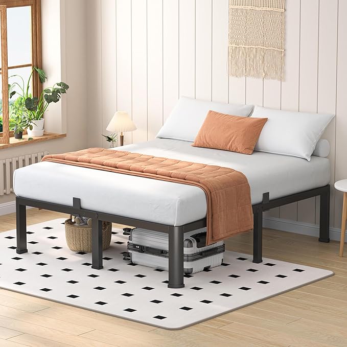 16 Inch Queen Heavy Duty 3500 lbs Bed Frame with Round-Corner Legs & Anti-Squeak Design – Quick Assembly Metal Platform, No Box Spring Needed