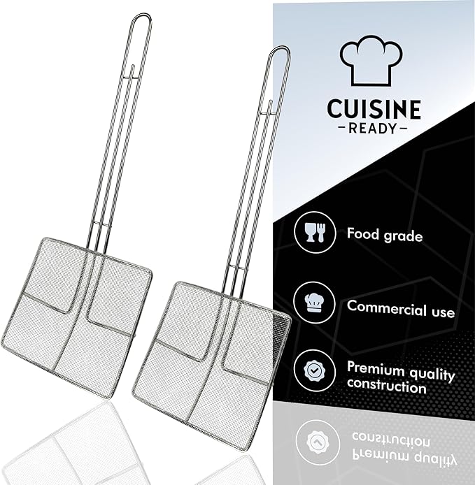 Wire Mesh Strainer with Handle, 2-Pack Deep Fryer Skimmer Cuisine Ready