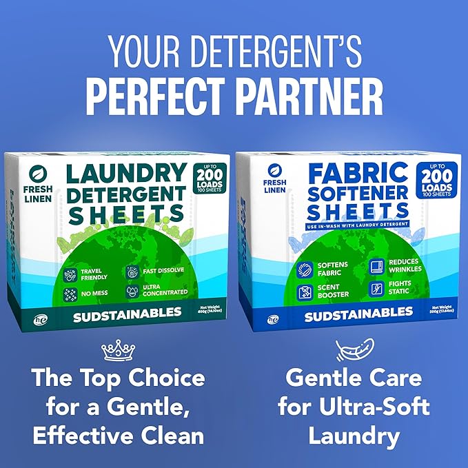 Fabric Softener Sheets for Washer bundle with 100 Sheets Laundry Detergent Fresh Linen
