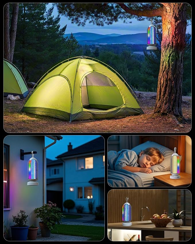 (2 Pack) Bug Zapper Outdoor with Marquee Light, Cordless Mosquito Zapper, 4000mAh Rechargeable Bug Zapper Indoor, Auto On/Off Waterproof Mosquito Trap Fly Zapper for Patio Backyard Kitchen Camping