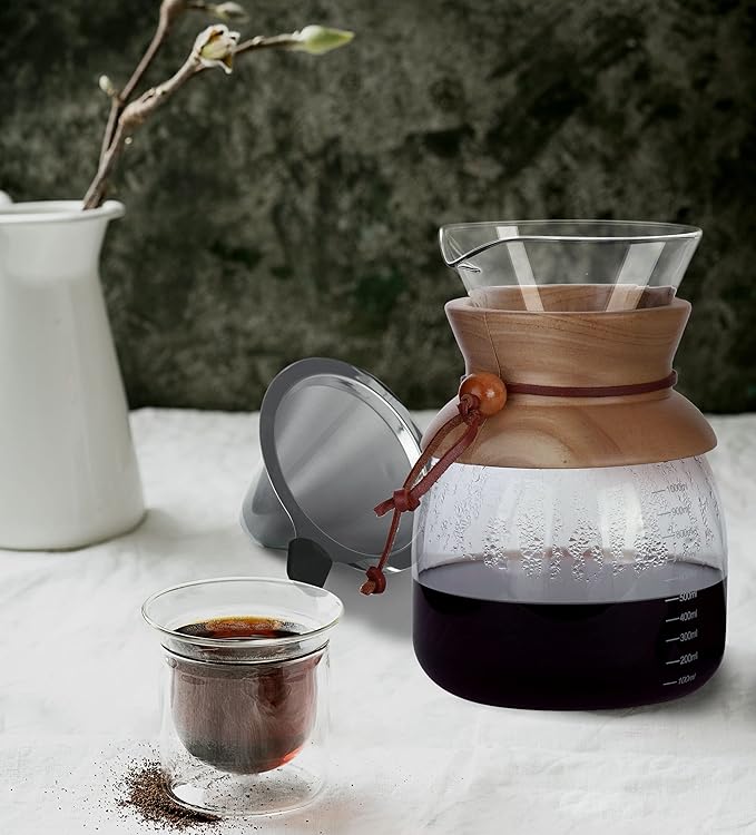 AGOGO Glass Pour Over Coffee Maker, 28oz with Stainless Filter