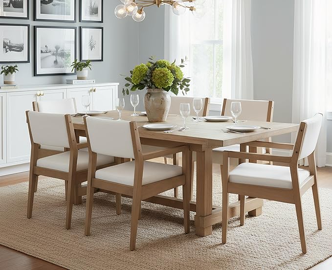 EALSON Upholstered Dining Chairs Set of 2 Mid Century Dining Room Arm Chairs with Hardwood Frame Modern Farmhouse Kitchen Side Chairs for Living Room, Beige Linen