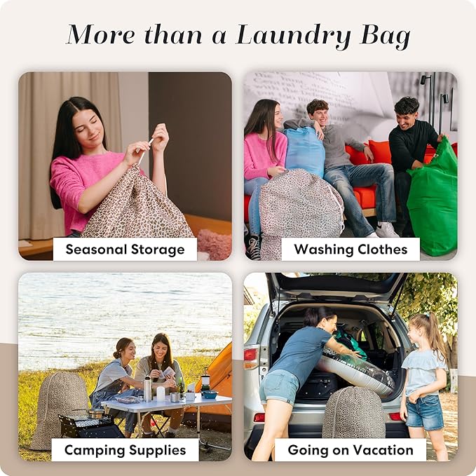 Handy Laundry Nylon Bag - Locking Drawstring Closure, Machine Washable, These Large Bags Will Fit a Laundry Basket and Strong Enough to Carry up to Two Loads of Clothes. (Leopard | 30" x 40")