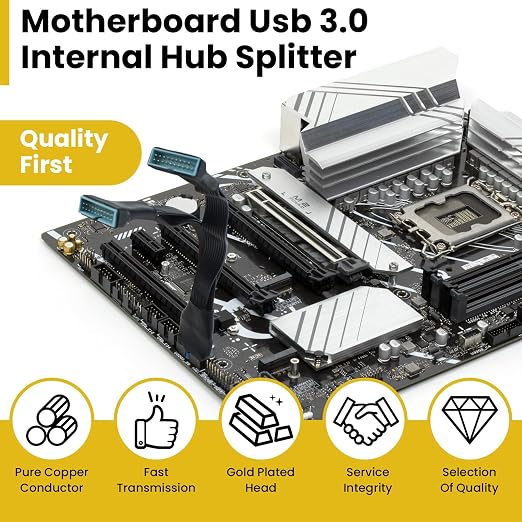 USB 3.0 Header Splitter Extension Cable 19/20 Pin 1 to 2 Y Type Internal Adapter Hub Splitter for Motherboard DIY Products (5.9 inch)