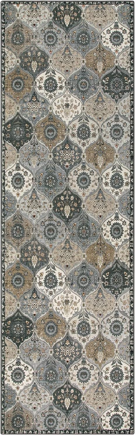 Lahome Moroccan Kitchen Runner Rug, 2'5''x8' Ultra-Thin Soft Washable Runner Oriental Non-Slip Hallway Rug Indoor Throw Carpet for Entryway Bedroom Laundry Room Foyer, Grey