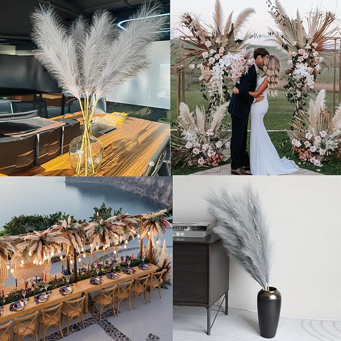 38" 10 Stems Faux Pampas Grass Tall - Grey Tall Pampas Grass Decor Pompas Floral Arrangement and Vase Filler for Boho Home Wedding Mothers Day Decoration