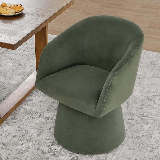 Swivel Dining Chairs Set of 2, Upholstered Mid Century Modern Deskchair with Barrel Back, Linen Fabric Kitchen Chairs for Dining Room, Bedroom, Dressing Room, Green