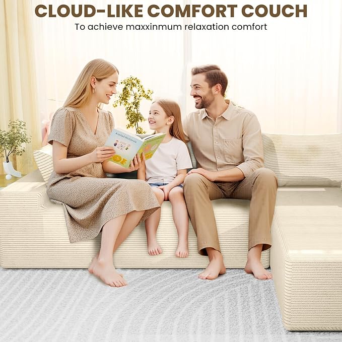LEVELEVE 107" Cloud Sectional Couch with Deep Seat,Modern Modular Sofa with L-Shape Chaise,No Assembly Required, Upholstered Couches for Living Room Bedroom(Beige,Right Facing Chaise)