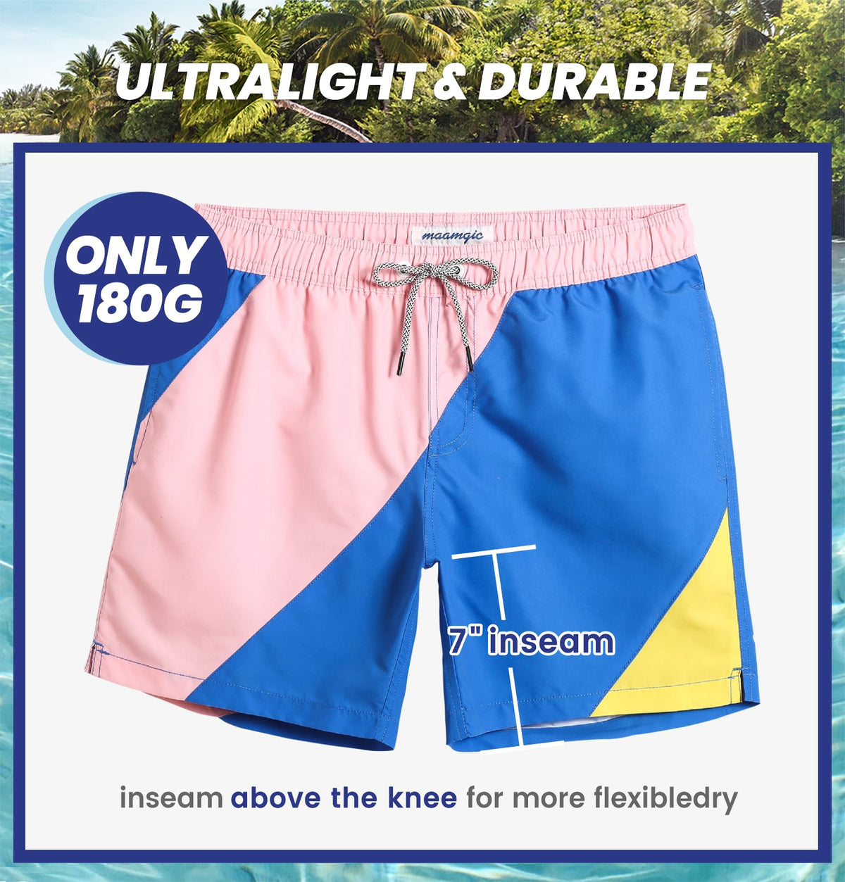 maamgic Mens Swim Trunks Quick Dry Swim Shorts with Mesh Lining Funny Swimwear Bathing Suits 7inch Color Blocking X-Small