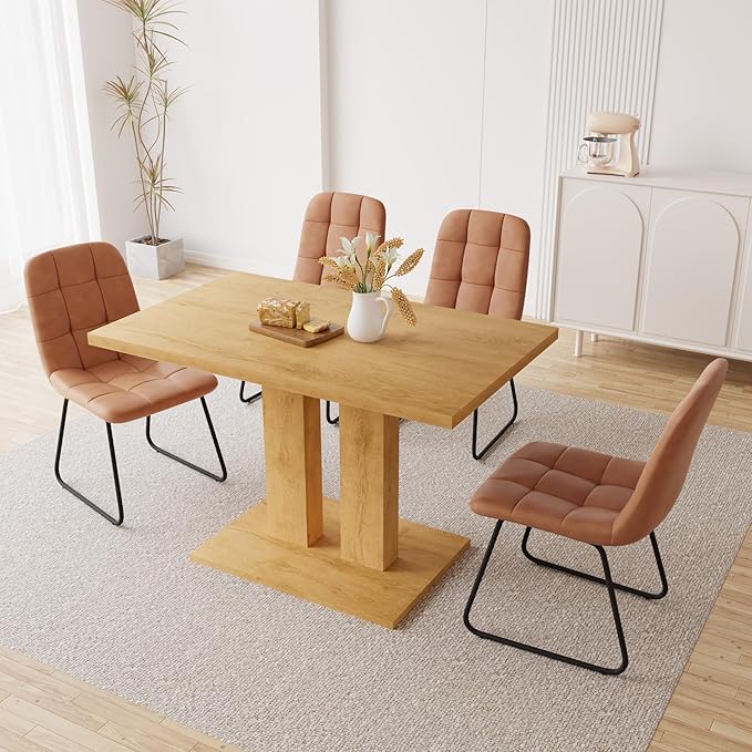 Modern 46" Dining Table, Rectangular Kitchen Table with Oak Finish, Compact Dining Room Table for 4, Sturdy Construction for Home, Apartment, Small Spaces (Table)