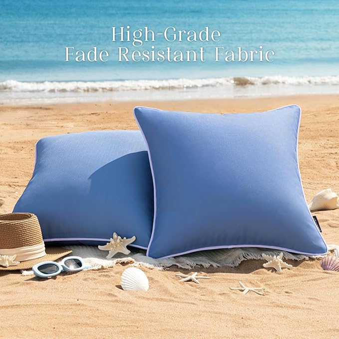Phantoscope Pack of 2 Outdoor Waterproof Throw Pillow Covers Decorative Square Cushion Case Patio Pillows for Couch Tent Sunbrella, Foggy Blue 12x20 inches