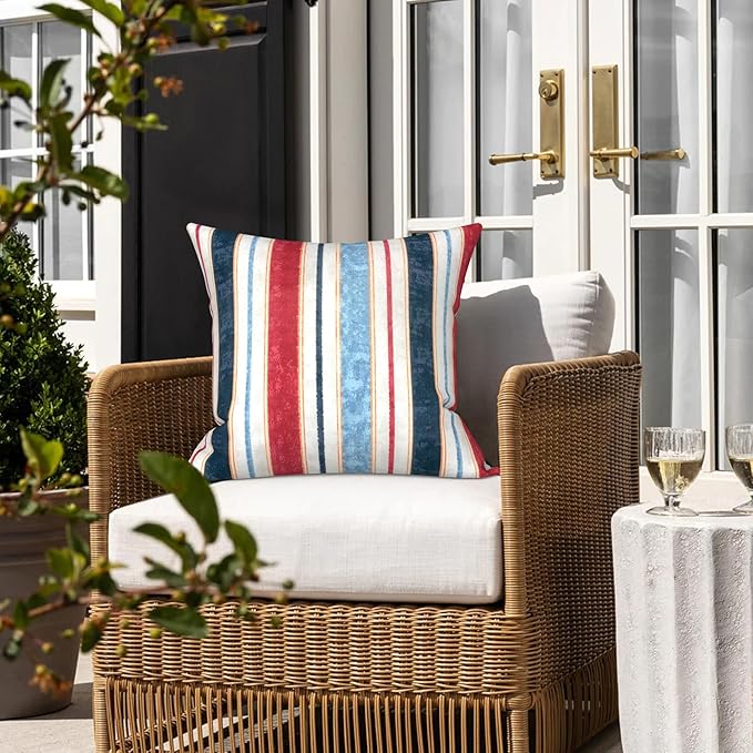 LVTXIII Outdoor/Indoor Throw Pillows, Decorative Throw Pillows with Inserts, 18"x18" Square Pillows for Bed, Couch, Sofa and Patio Furniture, Set of 2, Stripe Red Blue