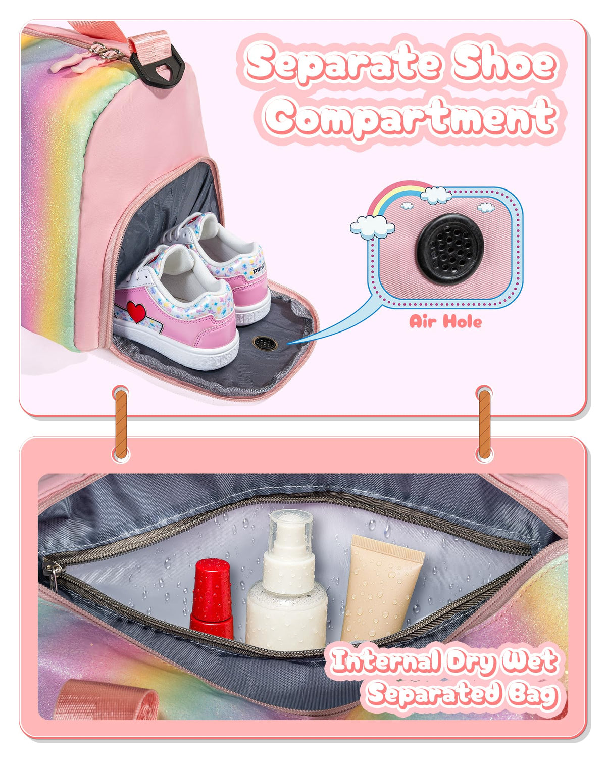 Vogewood Gifts for Daughter-Girl Gym Bag with Shoe Compartment-Dance Stuff