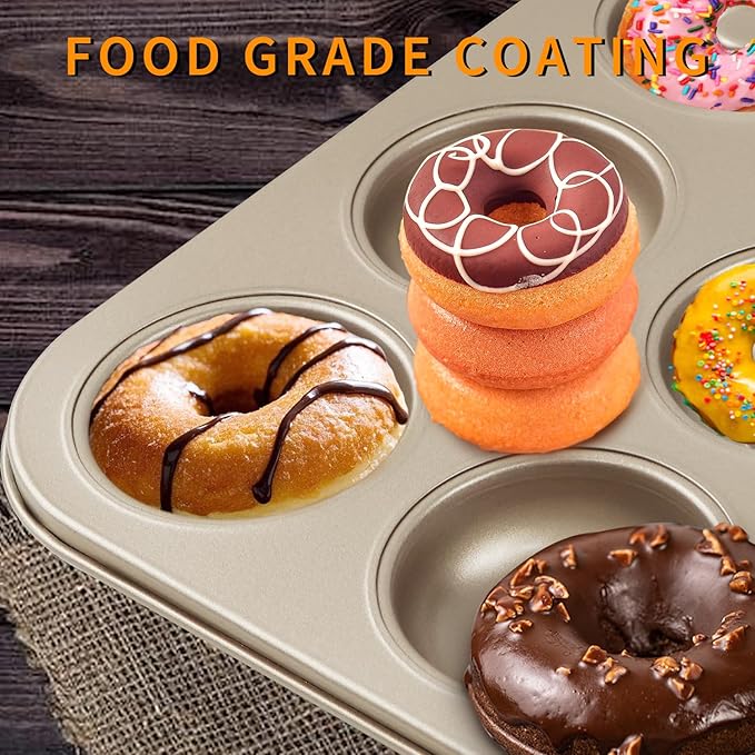 Yumatouch 12 Cavity Donut Baking Pans Nonstick Donut Pan Carbon Steel Ring Donut Baking Tins Doughnut Pans Donut Molds Baking Pan