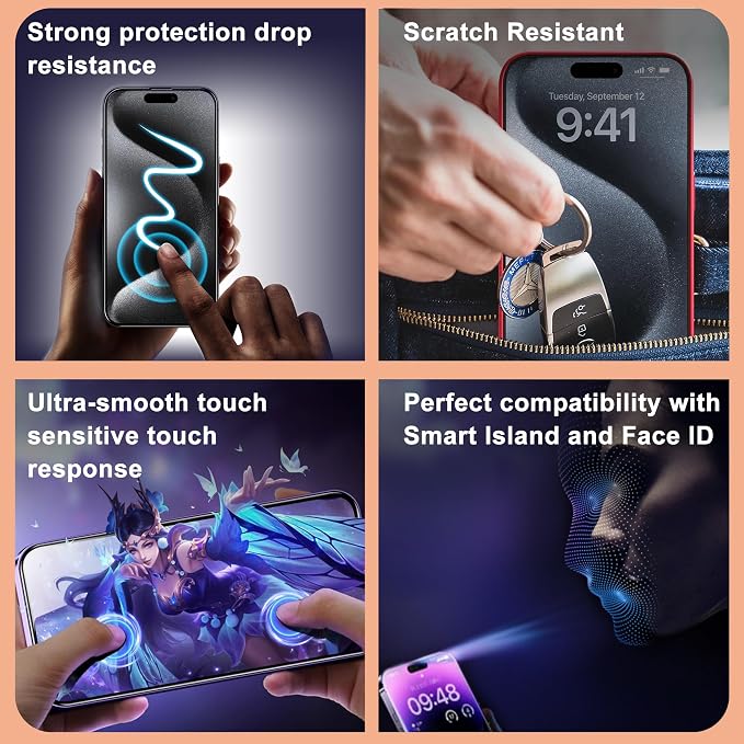 2 Pack Privacy Screen Protector for iPhone 16 Pro Max 25° Anti-Spy Tempered Glass 9H Hardness Anti-Fingerprint Auto-Alignment Bubble-Free Case Friendly