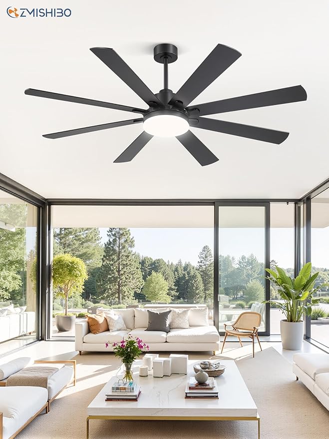 ZMISHIBO 65 Inch Modern Ceiling Fans with Lights, Indoor/Outdoor Ceiling Fans with Large LED Panel, Quiet Reversible DC Motor, 6-Speeds, 3CCT, Black Ceiling Fan for Patio, Livingroom, Garage