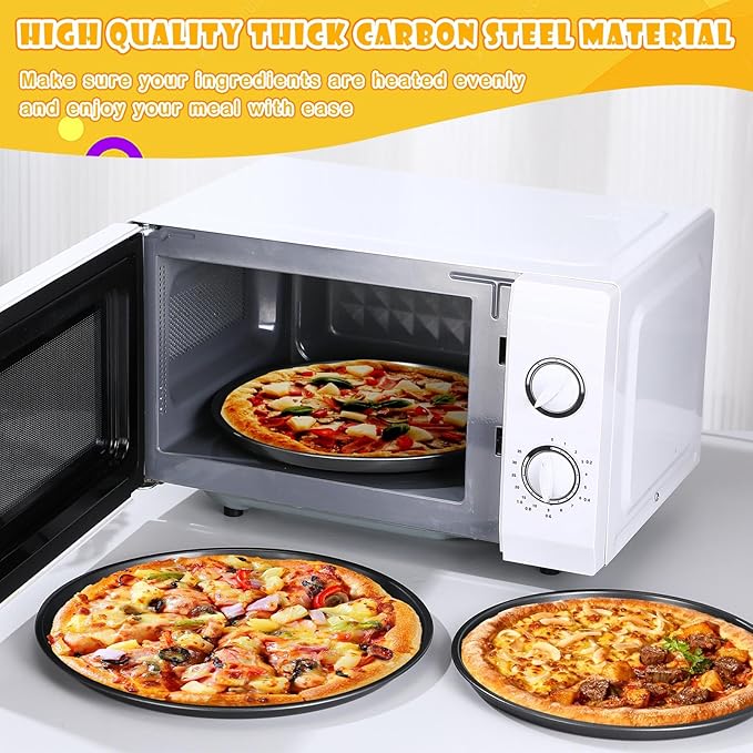 Teenyyou Pizza Pans 10.23/11.4/12.1 Inches Set of 3 Black Stainless Steel Non Stick Pizza Baking Pans Tray Round Serving Plate for Pie Cookie Cake Baking Grilling