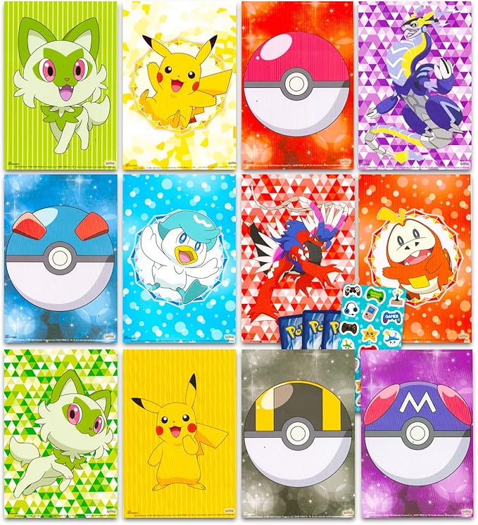Mini Pokemon Posters - Pokemon Poster Set Bundle Includes 12 Mini Pokemon Room Decor Posters (4" x 6"), Stickers, More | Pokemon Decorations