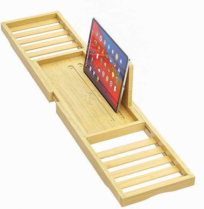 Bathtub Tray - Bath Tray Expandable - Bath Table Trays for Bathtub/Tub,Premium Bamboo Wooden, Fits Most Bath Tubs
