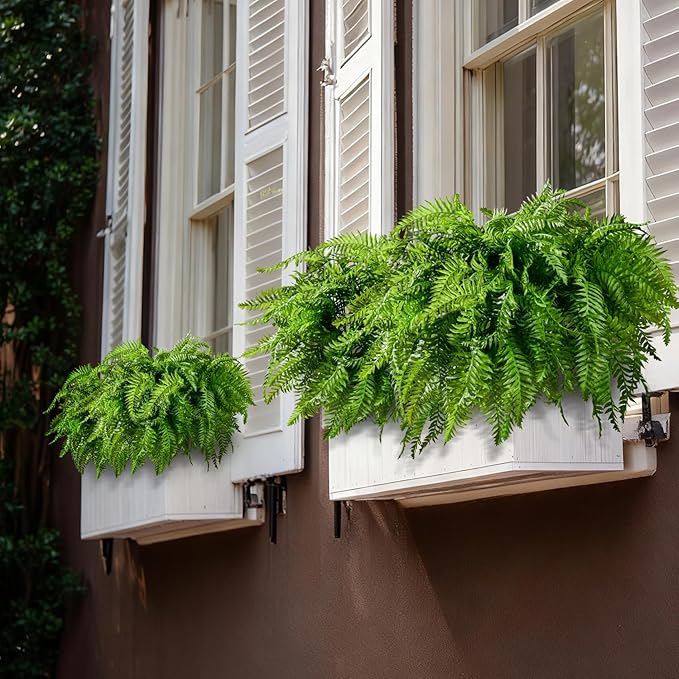 Artificial Fern Plants 10 Pcs Artificial Bush Fern Plants Realistic Fake Stems Plant Fake Shrubs Greenery for Indoor Outdoor Porch Patio Window Farmhouse Garden Office Decor (10 Pcs Green)