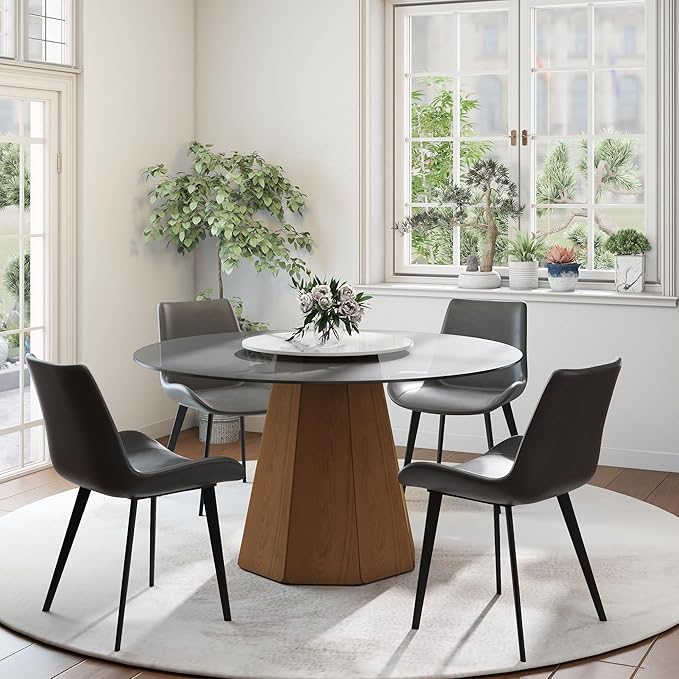 Modern Dining Chairs Set of 2, Upholstered Faux Leather Cushion Seat and Sturdy Metal Legs for Restaurant, Living Room, Brown