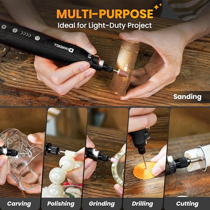 HARDELL Mini Cordless Rotary Tool Kit, 5-Speed and USB Charging with 69 Accessories, Multi-Purpose 3.7V Power Rotary Tool for Sanding, Polishing, Drilling, Etching, Engraving, DIY Crafts (Black)