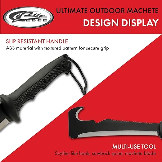 SZCO Supplies 19.5” Hook And Sawback Ultimate Outdoor Survival Machete With Nylon Sheath, Black, 211561
