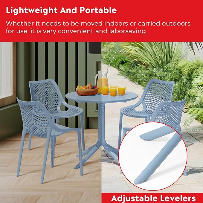 Costaelm Sunshine 31.5" Round Plastic Outdoor Patio Dining Table for 4, French Blue