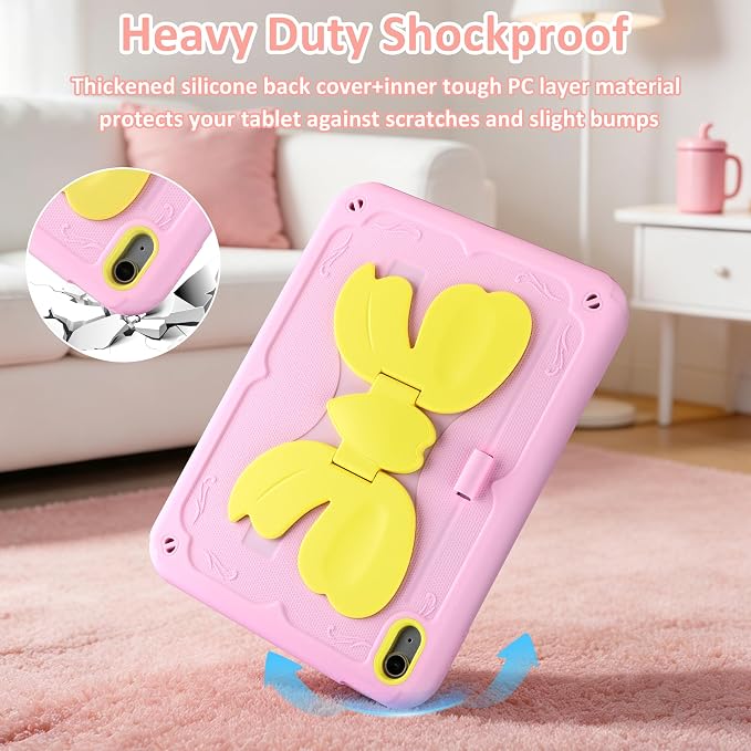 for iPad 10th Case 10.9 Inch for iPad A16 Case for Kids Girls Purple Pink | Built in Pencil Holder Stand Durable Rugged Heavy Duty Shockproof Protective Cover for iPad 10th Generation with Strap