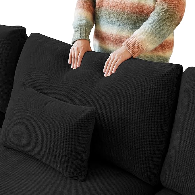 WJShome Modern Middle Module Couch for Living Room, Cushion Covers Removable, Minimalist Comfy Breathable Sofa,Black