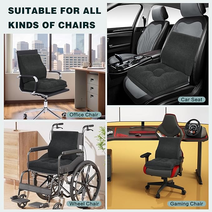 baibu Memory Foam Small Recliner Cushions with Lumbar Support Pillow Set, 18x16x4 Inch Dual-Layer Design Non-Slip Recliner Seat Cushion & Back Support Pillow for Reduce Hip & Lumbar Pain, Black