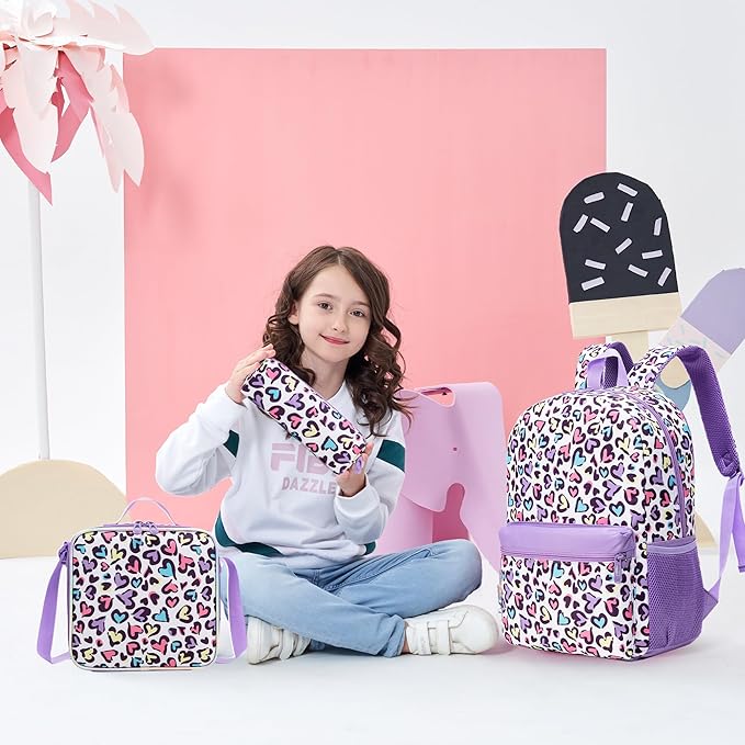 Leopard Backpack for Girls Backpack with Lunch Box School Backpacks for Girls with Pencil Case Back to School Supplies