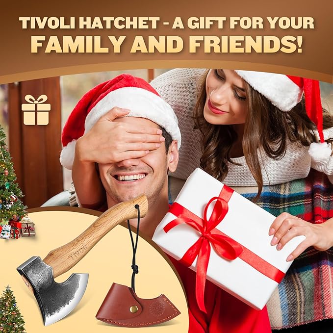 Tivoli 11 Inch Hatchet Camping Axe,Small Bushcraft Axe for Chopping and Wood Splitting,Ash Wood Handle,Perfect for Outdoor Survival and Adventures,Hunting, Trekking,Gardening