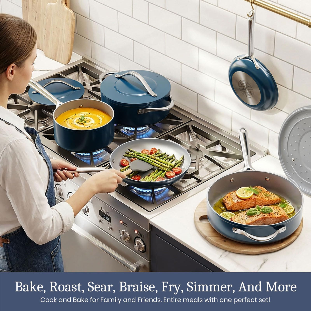 CookinCraze Premium G7 Ceramic Cookware Set, 8-Piece Nonstick Pots and Pans