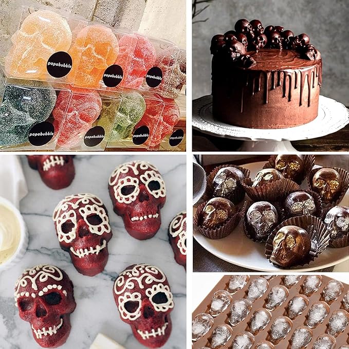 3Pcs Skull Silicone Candy Molds, Mini Skull Mold with 3 Droppers