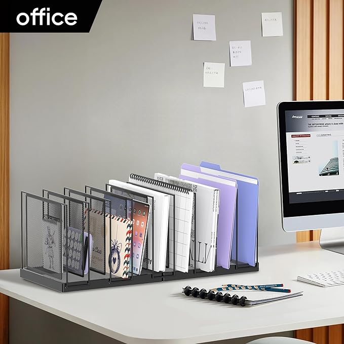 9-Section Desk File Organizer, Vertical File Holder, Mesh Desktop File Folder Metal File Binder Organizer Stand for Office Home Classroom, Black