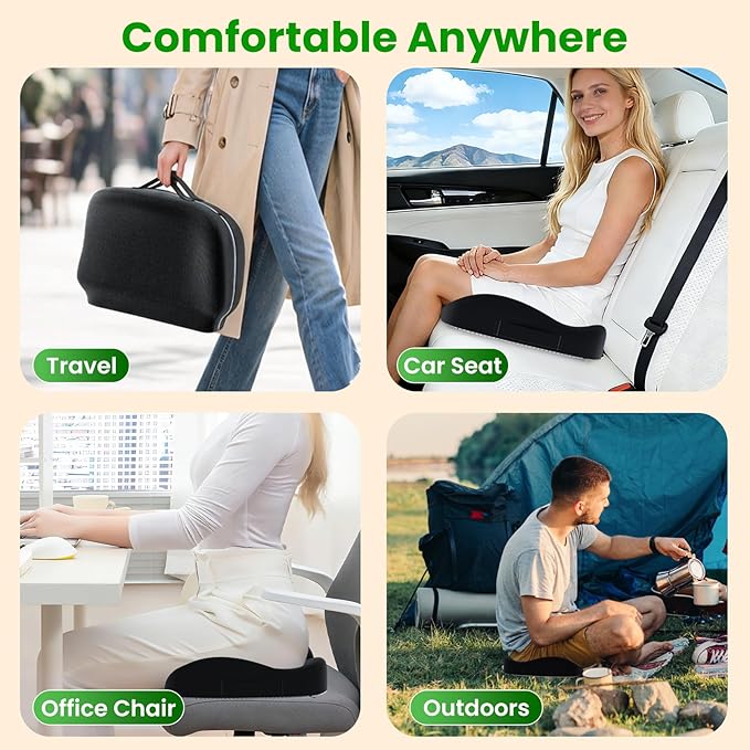 A-Pce Foldable Travel Seat Cushion-with Built-in Handles,Memory Foam Cushions for Relief of Lower Back, Sciatic, Butt and Tailbone Pain-for Home & Office Use, Perfect for Travel or Driving-Black