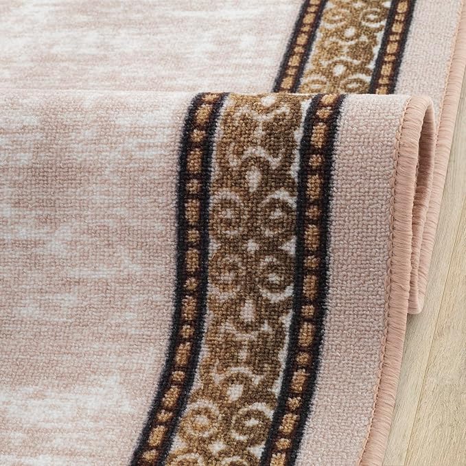 Antep Rugs Alfombras Bordered Modern 2x5 Non-Slip (Non-Skid) Low Pile Rubber Backing Kitchen Area Runner Rug (Beige, 2' x 5')