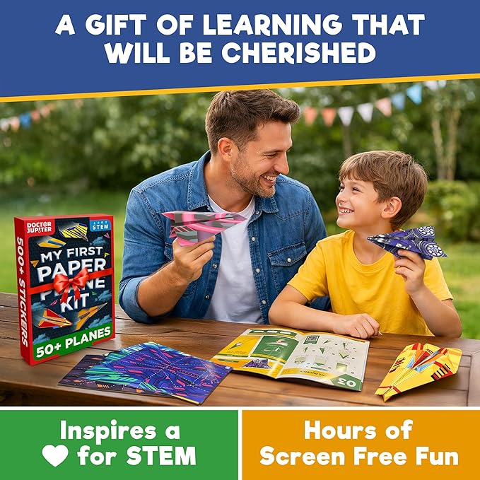 Doctor Jupiter My First Paper Airplane Book Kit for Kids Ages 6+ | Make & Fly 50+ Paper Airplanes with 500+ Stickers |Birthday Gift Ideas for 6-7-8-9-10 Year Old Boys & Girls | Airplane Toy, Craft Kit