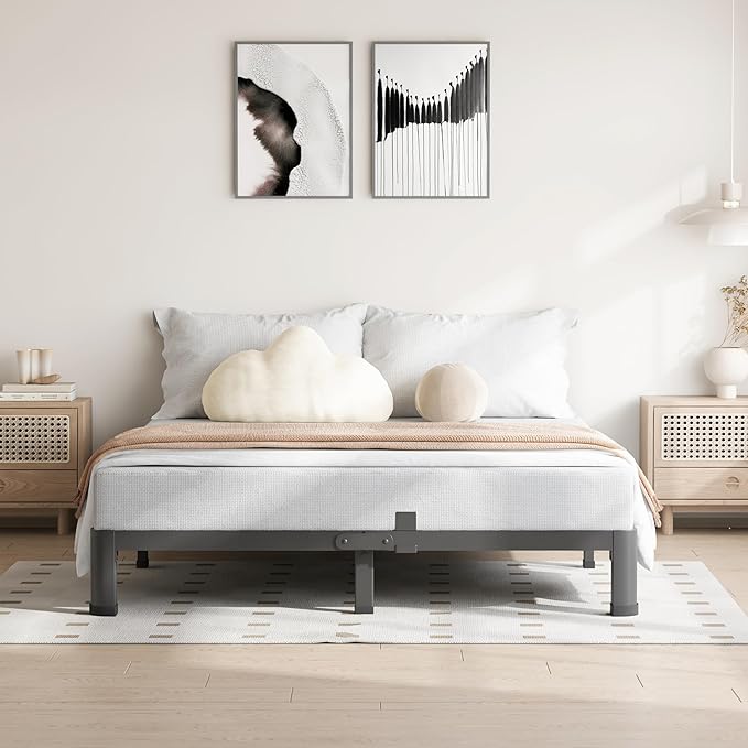4 Inch King Size Bed Frame, 3500Lbs Heavy Duty Metal Platform with Round Corner Legs Mattress Slide Stopper, Steel Slat Support No Box Spring Needed, Noise Free, Non-Slip, Easy Assembly