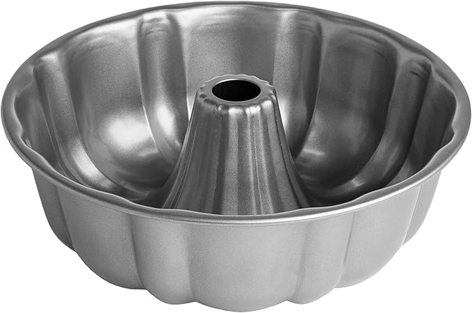 Cooking Light Heavy Duty Nonstick Bakeware Carbon Steel Fluted Tube Pan with Quick Release Coating, Manufactured without PFOA, Dishwasher Safe, Oven Safe, 9-Inch, Gray