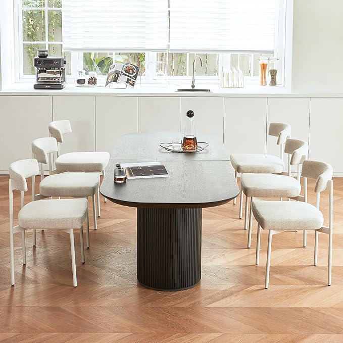 Beige Fabric Dining Chairs Set of 4, Armless Upholstered Kitchen Chair,Modern Dining Room Chair with Curved Backrest
