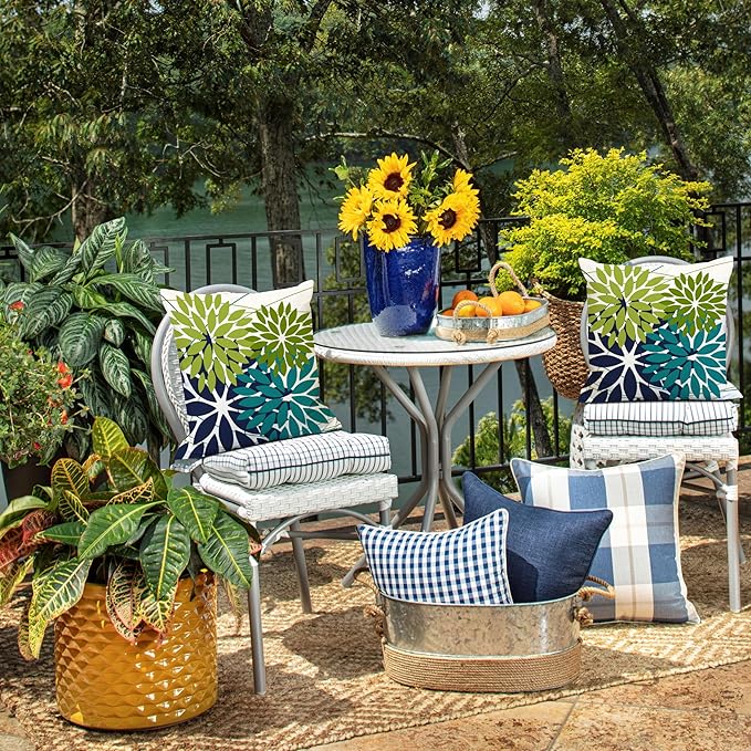 DFXSZ Outdoor Pillow Covers 16x16 Inch Set of 2 Dark and Light Green Flower Decorative Waterproof Summer Outdoor Pillow Covers Spring for Patio Funiture Garden Couch 168K16