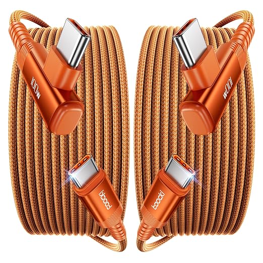toocki USB C Cable 10ft 2Pack 100W Right Angle Fast Charging Cord Blue | Nylon Braided USB 2.0 Cable for iPhone 17 16 15 Pro Plus Pro Max Air iPad Pro Galaxy S25 S24 Switch MacBook Pro Pixel